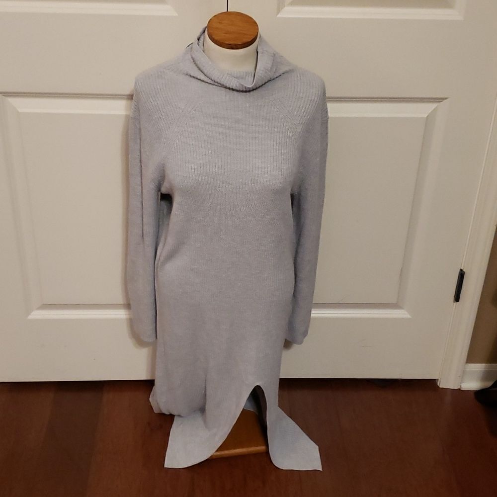 Abound Womens Ribbed Mock Neck‎ Slit Midi Sweater Dress Grey Size Medium NWOT